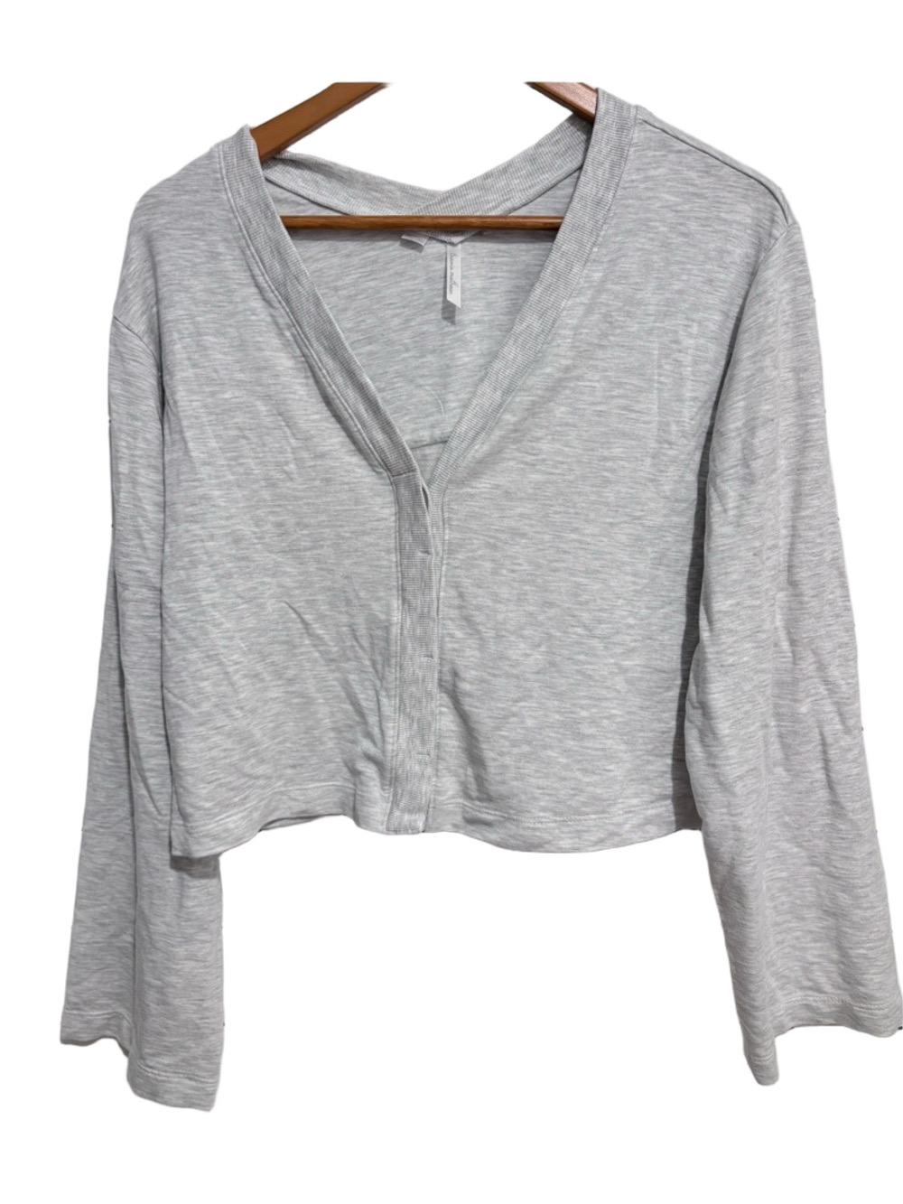 Travis Mathew Light Gray  V-Neck Cropped Long Sleeve Cardigan Tencel Top XS